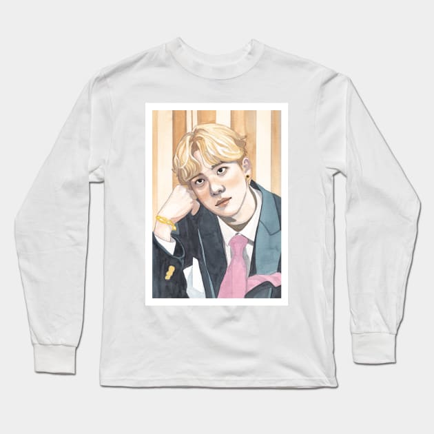 Jung Yunho ATEEZ Watercolour Painting Long Sleeve T-Shirt by NiamhYoungArt